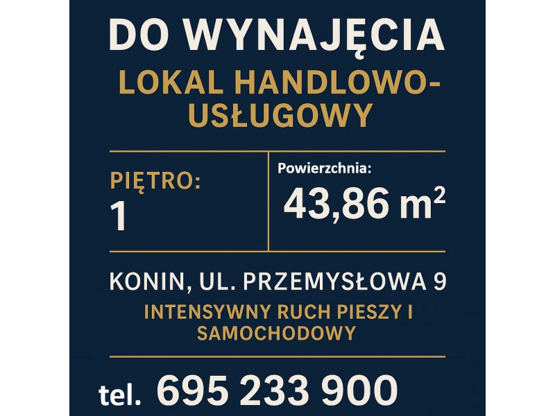 LOKAL HANDLOWO-USŁUGOWY DO WYNAJĘCIA – KONIN, UL. PRZEMYSŁOWA 9 LOKAL HANDLOWO-USŁUGOWY DO WYNAJĘCIA – KONIN, UL. PRZEMYSŁOWA 9