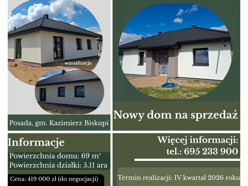 Nowy dom w stanie deweloperskim–Posada, gm Kazimierz Biskupi