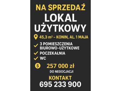 Na sprzedaż lokal użytkowy/mieszkalny – 45,3 m² – Konin, Al. 1 Maja