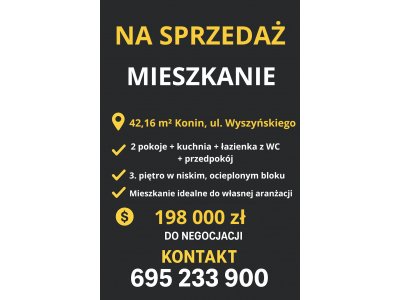 Mieszkanie 2 pokoje – Konin, ul. Wyszyńskiego – 42,16 m² – 3. piętro – do własnej aranżacji