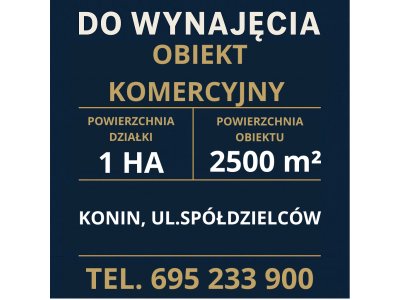 Konin – ul. Spółdzielców | Obiekt komercyjny 2 500 m² | 1 ha działki | Teren TAG | Możliwość rozbudowy