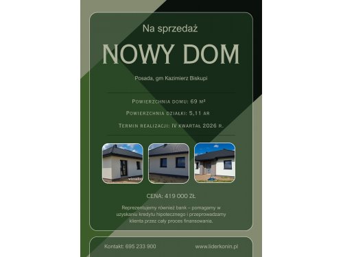 Nowy dom w stanie deweloperskim–Posada, gm Kazimierz Biskupi