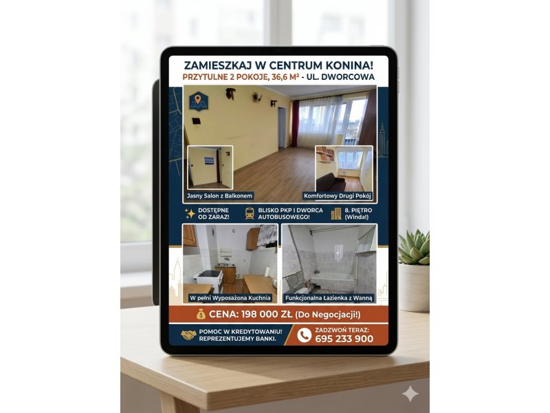 Przytulne 2-pok. mieszkanie w sercu Konina | 8. piętro z widokiem | Okazja!