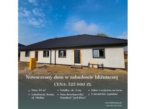 Nowoczesny bliźniak 83 m² | Konin, ul. Okólna | Stan deweloperski lub pod klucz