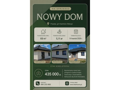 Nowy dom w stanie deweloperskim–Posada, gm Kazimierz Biskupi