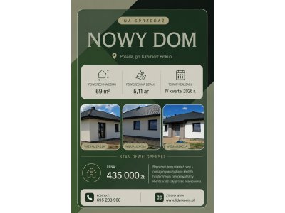 Nowy dom w stanie deweloperskim–Posada, gm Kazimierz Biskupi