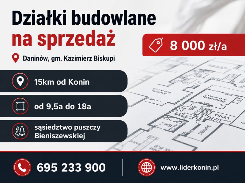 Sprzedam działki budowlane przy lesie w gm. Kazimierz Biskupi