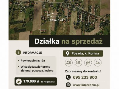 Sprzedam działkę budowlaną 12 arów – Posada, k. Konina