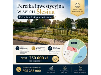Perełka inwestycyjna w sercu Ślesina – 18,9 arów z dostępem do jeziora!