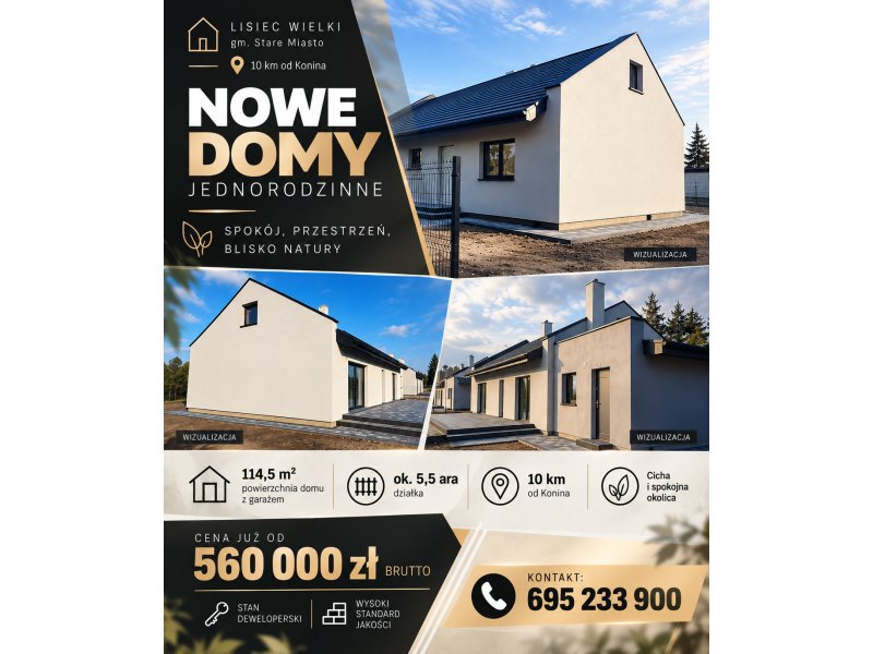 Nowe domy z garażem 114,5 m² | Lisiec Wielki | działki ok. 5,5 ara